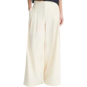 TWP Drew Wide Leg Linen Pants Coated Gabardine Hi Rise Pleated Pockets Cream 4